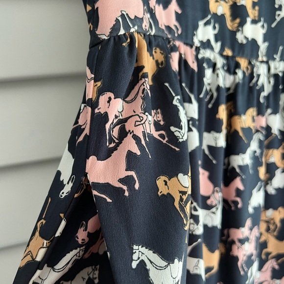 ANTHROPOLOGIE Porridge Equestrian Horse Print Fit & Flare Navy Blue Dress - Sz S - Picture 3 of 11